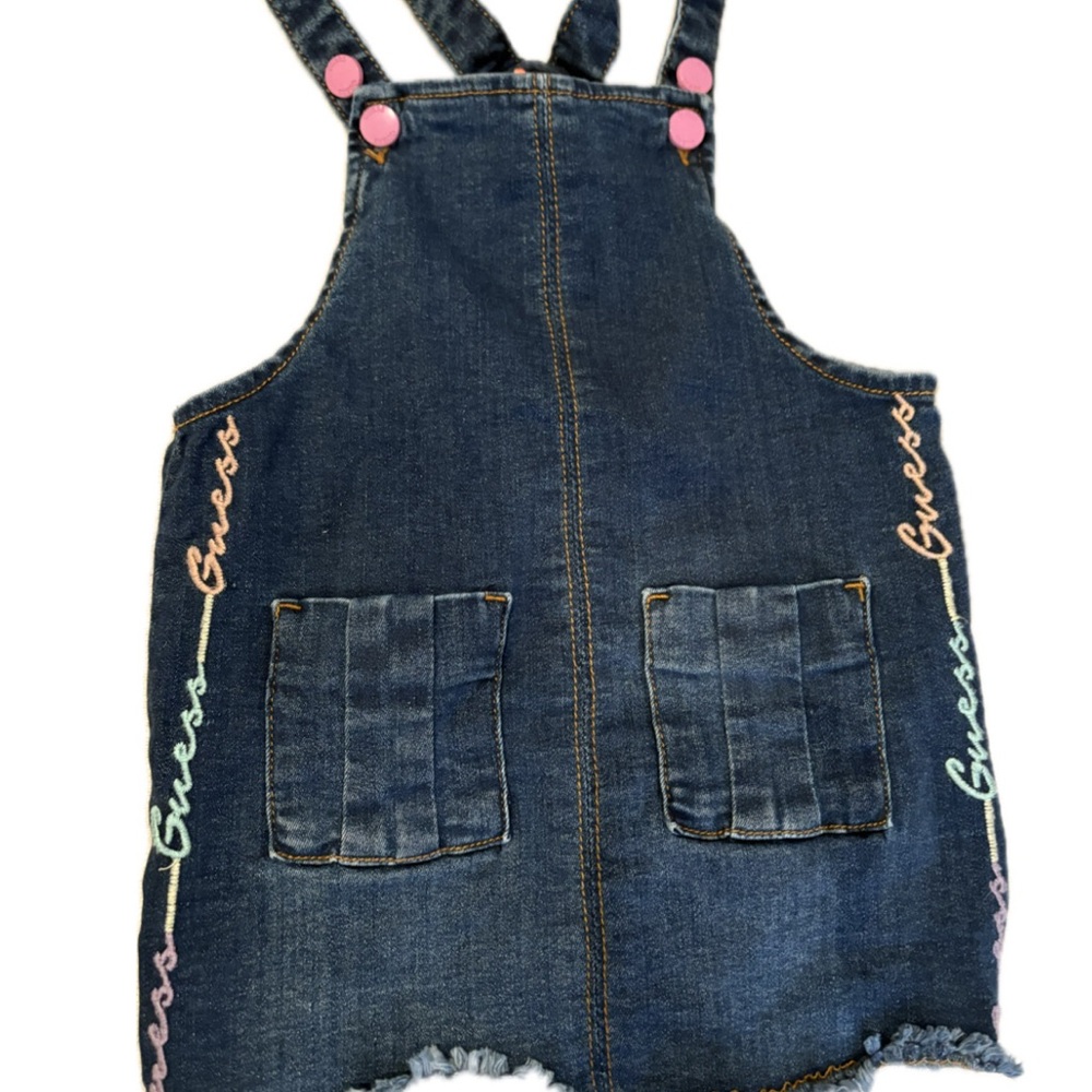 Guess Kids Dark Blue Denim Overalls with Pink Accents